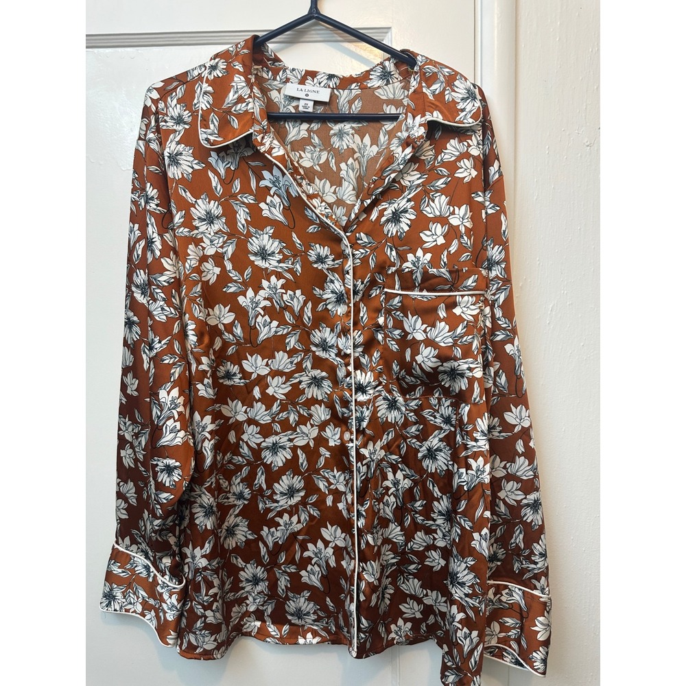 La Ligne x Target Rust Brown Floral Satin Pajama Blouse Top 2X RN17730